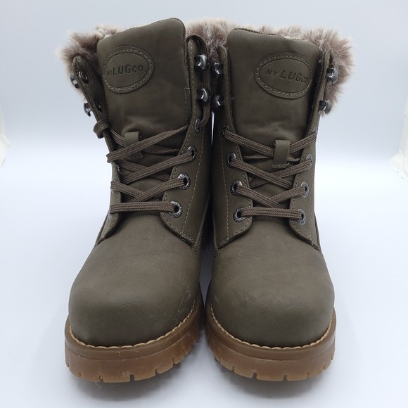 Lugz Flirt Hi Fur Boots Womens 7.5 Olive Green Gray Faux Fur Trim C53BR - Picture 8 of 11